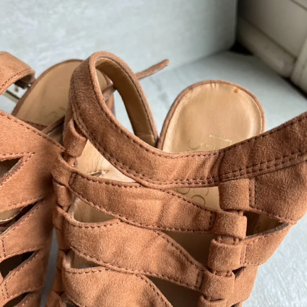 Franco Sarto Rust Orange Tan Brown OpenToe Heel Sandals size 6